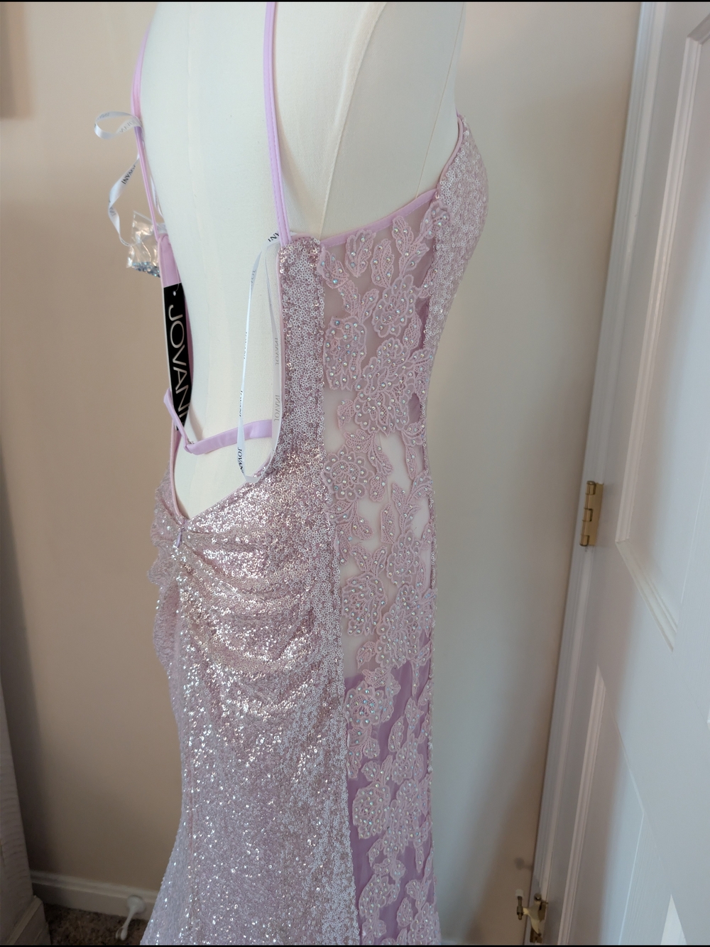 NWT Jovani 37648A Ice Pink Sequin & Rhinestone Lace Prom Evening Gown Dress 8 - Picture 5 of 9